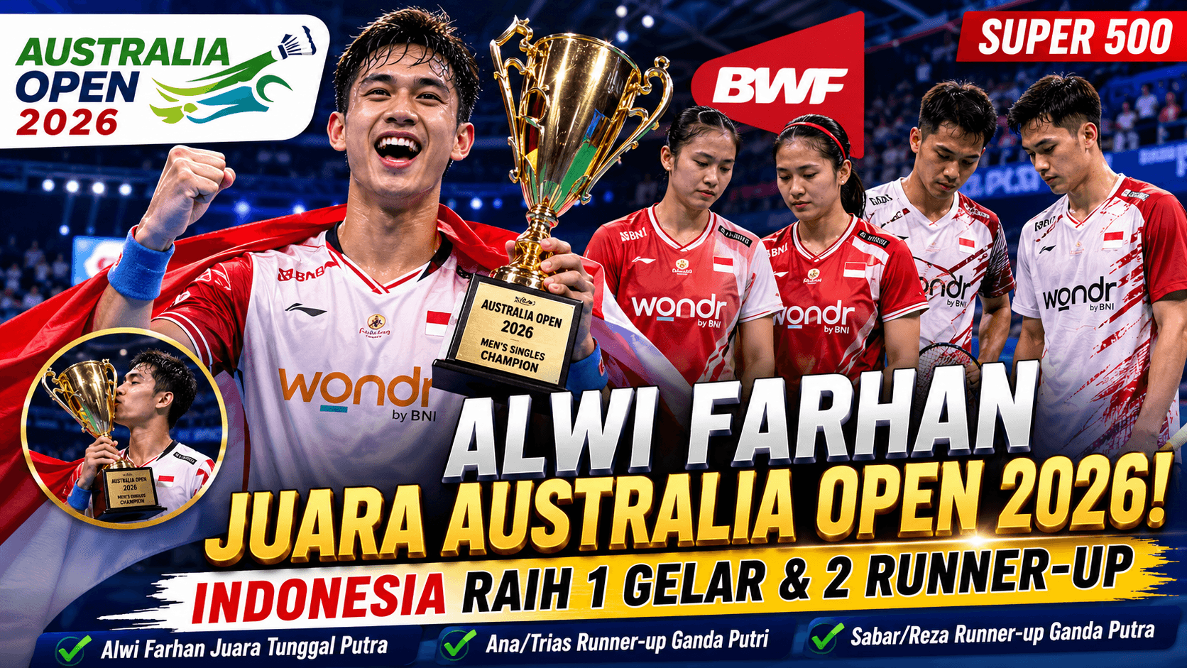 Alwi Farhan Juara Australia Open 2026, Indonesia Raih Satu Gelar dan Dua Runner-up